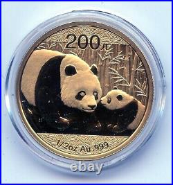 2011 China panda gold and Lunar premium set coin 1/2 Oz 200 Yn (scarce)