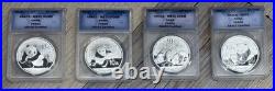 2012-2015 China 10 Yuan 1ozt. 999 Silver Panda ANACS MS 70 DCAM, 4 Coin Set