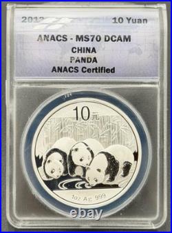 2012-2015 China 10 Yuan 1ozt. 999 Silver Panda ANACS MS 70 DCAM, 4 Coin Set