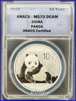 2012-2015 China 10 Yuan 1ozt. 999 Silver Panda ANACS MS 70 DCAM, 4 Coin Set