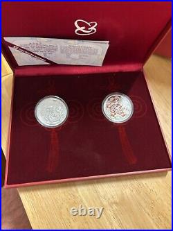 2012 China 2x 10 Yuan Year of the Dragon 2x 1 Oz. Silver coin. 999, special set