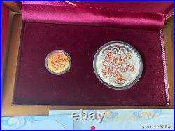 2012 China Dragon one ounce color silver And 1/10 ounce color gold coin set, COA