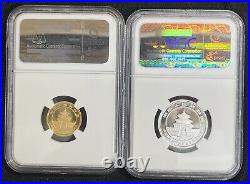 2012 China Issuance of Gold Panda, 2 Coin Set, G50Y & S3Y, NGC PF 69 Ultra Cameo