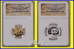 2012 China Issuance of Gold Panda, 2 Coin Set, G50Y & S3Y, NGC PF 70 Ultra Cameo