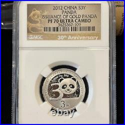 2012 China Issuance of Gold Panda, 2 Coin Set, G50Y & S3Y, NGC PF 70 Ultra Cameo