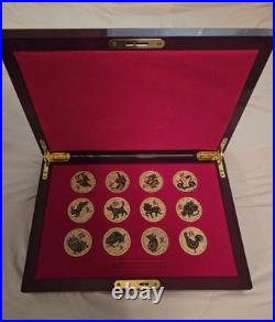 2012 Chinese Lunar New Year Collection 12 Pc 1 OZ Silver Coin Set 24K Embelish