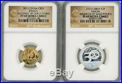 2012 Issuance of Gold China Panda 2-Coin Set Au and Ag, PF 69 Ultra Cameo NGC