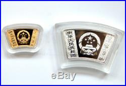 2012 lunar animal dragon fan shape silver gold coin 2pc-set with COA box