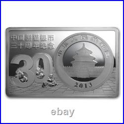 2013 30TH ANNIVERSARY OF CHINESE PANDA 3oz SILVER BAR & COIN SET WithBOX & COA