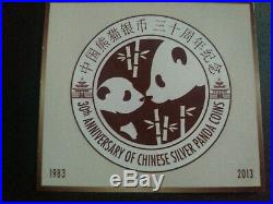 2013 China 2-Piece Silver 30th Anniversary of Panda Coin/Bar Set (3 oz)