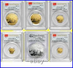 2013 China 3 Oz Pure Gold Silver Panda 6 Coins Set Pcgs Ms 70 First Strike
