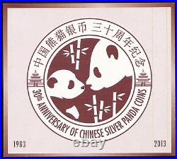 2013 China Panda 10 Yuan 1 Oz. 999 Silver 30th Anniversary Set withOGP + COA