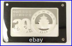 2013 China Panda. 999 Fine Silver 3oz Proof Coin Bar 30th Anniversary Set