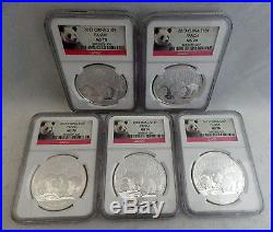2013 Set of 5 China Panda Coins all NGC MS70 (sequential #'s) 10 Yuan silver