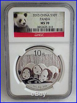 2013 Set of 5 China Panda Coins all NGC MS70 (sequential #'s) 10 Yuan silver