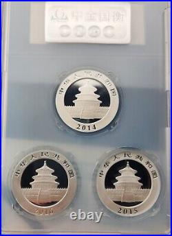2014-2016 China 10 Yuan. 999 Silver 1oz. Panda (3) Coin Set with Box & COA #561