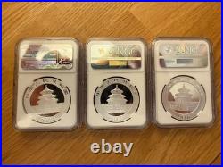 2014-2016 China Silver 1 oz Panda (3) Coin Set MS70 ER Weight Typeset Change