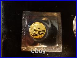 2014 China Panda Coins GEM BU Gold 1/10 oz Sealed + Silver 1 oz + Box + Bonus