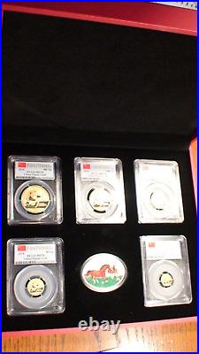 2014 Pcgs Ms70 Gold China Perfect 5 Coin Panda Set With Coa & Original Packaging