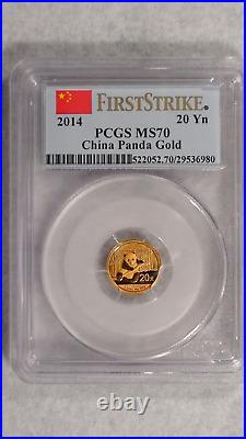 2014 Pcgs Ms70 Gold China Perfect 5 Coin Panda Set With Coa & Original Packaging