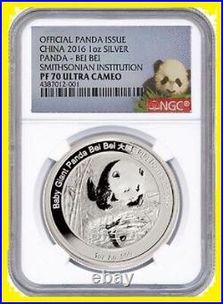 2015,2016 China 2X1-oz 2X2-oz Silver Smithsonian Panda NGC PF70 4 coins set