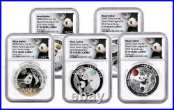 2015-2019 1-oz Silver Moon Festival Panda 5-pc Legacy Proof Set NGC PF70UC