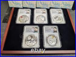 2015-2019 1-oz Silver Moon Festival Panda 5-pc Legacy Set NGC PF 70 ULTRA CAMEO