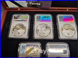 2015-2019 1-oz Silver Moon Festival Panda 5-pc Legacy Set NGC PF 70 ULTRA CAMEO
