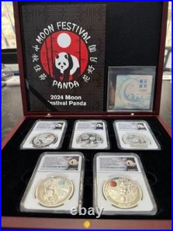 2015-2019 1-oz Silver Moon Festival Panda 5-pc Legacy Set NGC PF70 Ultra Cameo