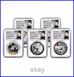 2015-2019 1oz Each, Silver Moon Festival Panda 5-pc Legacy Proof Set NGC PF70UC