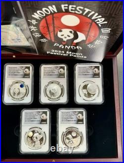2015-2019 1oz Each, Silver Moon Festival Panda 5-pc Legacy Proof Set NGC PF70UC