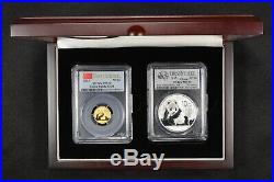 2015 50 Yn 1/10oz Gold 10 Yn 1oz Silver China Panda 2-Coin Set PCGS MS70 #Z800