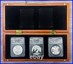 2015 American $1, China 10 Yuan, Canada $5 ANACS MS-70, First Release 3 Coin Set 2015 American $1, China 10 Yuan, Canada $5 ANACS MS-70, First Release 3 Coin Set