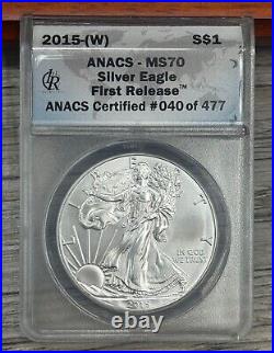 2015 American $1, China 10 Yuan, Canada $5 ANACS MS-70, First Release 3 Coin Set