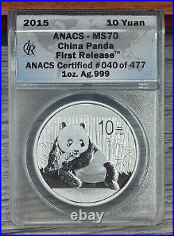 2015 American $1, China 10 Yuan, Canada $5 ANACS MS-70, First Release 3 Coin Set