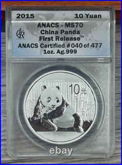 2015 American $1, China 10 Yuan, Canada $5 ANACS MS-70, First Release 3 Coin Set 2015 American $1, China 10 Yuan, Canada $5 ANACS MS-70, First Release 3 Coin Set