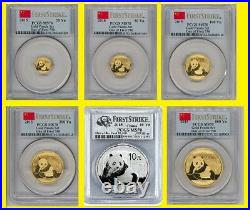 2015 China Pure 999 Gold&silver Panda 6 Coins Set Pcgs Ms 70 First Strike