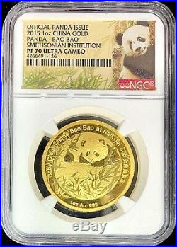 2015 Official Gold Panda SMITHSONIAN China BAO BAO 1 oz Coin Medal NGC PF70 SET