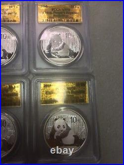 2015 PCGS MS70 Silver Panda Set, Gold Label 6 coins Sequential Serial Numbers