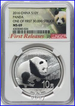 2016-2018 China 2oz Silver Panda 10 Yuan 2pc Set NGC MS69/MS70 First Releases ER