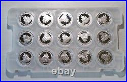 2016 China 1 Oz. Silver 10Y Pandas Set of 15 BU in Capsules and Mint Holder