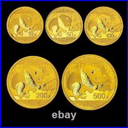 2016 China Gold Panda 5-Coin Set (30g, 15g, 8g, 3g, 1g) Sealed BU Complete Set