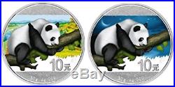 2016 China Panda Day & Night Colorized 2 X 1oz. 999 Silver Coin Set Box & COA