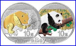 2016 China Silver Panda 2 Coin Set Color/ Colored & Gilded BU 1oz each In Stock