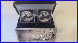 2016 China Silver Panda Night and Day Color Coin Set with COA Low Mintage of 500