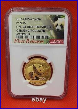 2016 NGC Gem BU China Panda Bear Gold 4 Coin Set 15Gm, 8Gm, 3Gm, 1Gm 1st Release