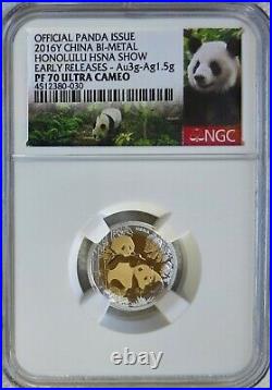 2016 Y China Panda Gold / Silver Hawaii Hsna 3-Coin Set NGC PF 70 Early Releases