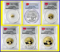 2017 China 3 Oz Pure Gold&silver Panda 6 Coins Set All Pcgs Ms 70 First Strike