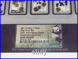 2017 China 7 Piece 50 gram Silver Bar 35th Anniversary Panda Set NGC Gem Proof