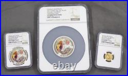 2017 China Golden Pheasant 3-coin set. 2 Silver & 1 Gold coin NGC PF 70 UCAM